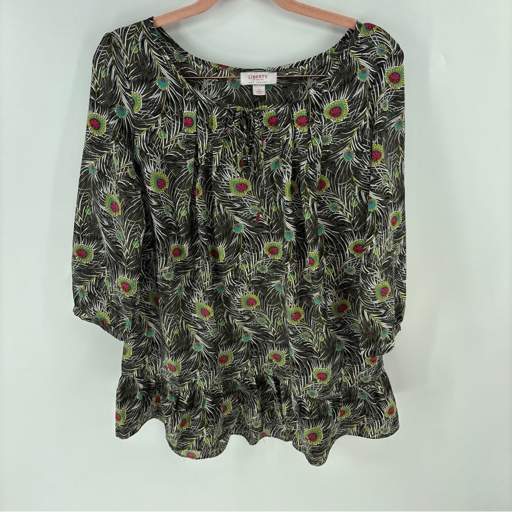 Target Liberty London Black and Green Peacock Print Women's Top medium